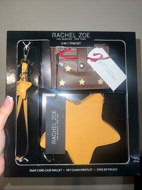 Rachel Zoe Brown Wallet & Mustard Star Pouch Set